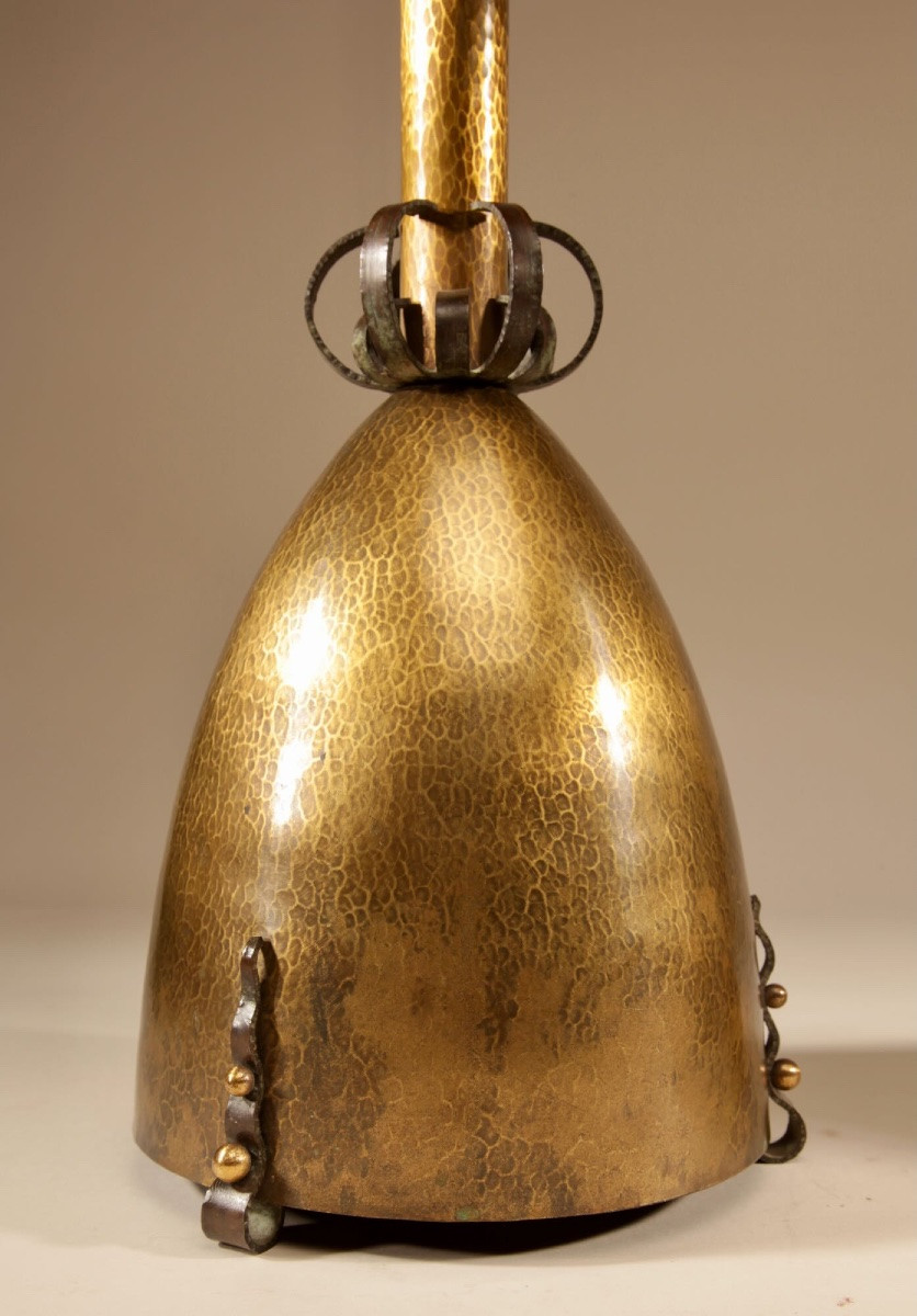 Pair A: Very Impressive Amsterdam School Pair Of Brass/iron Pricket Candlesticks Circa 1900-20 -photo-1
