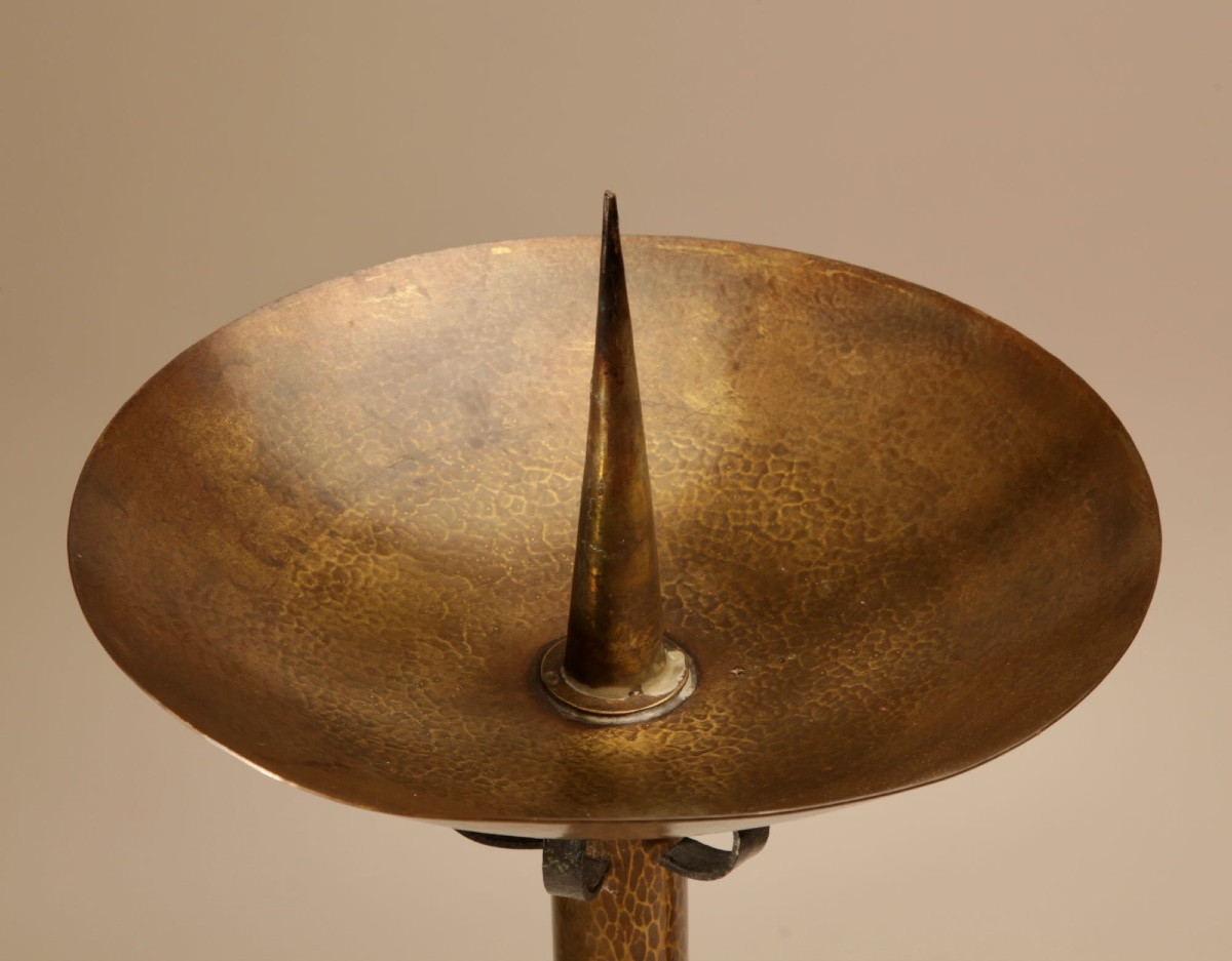 Pair A: Very Impressive Amsterdam School Pair Of Brass/iron Pricket Candlesticks Circa 1900-20 -photo-4