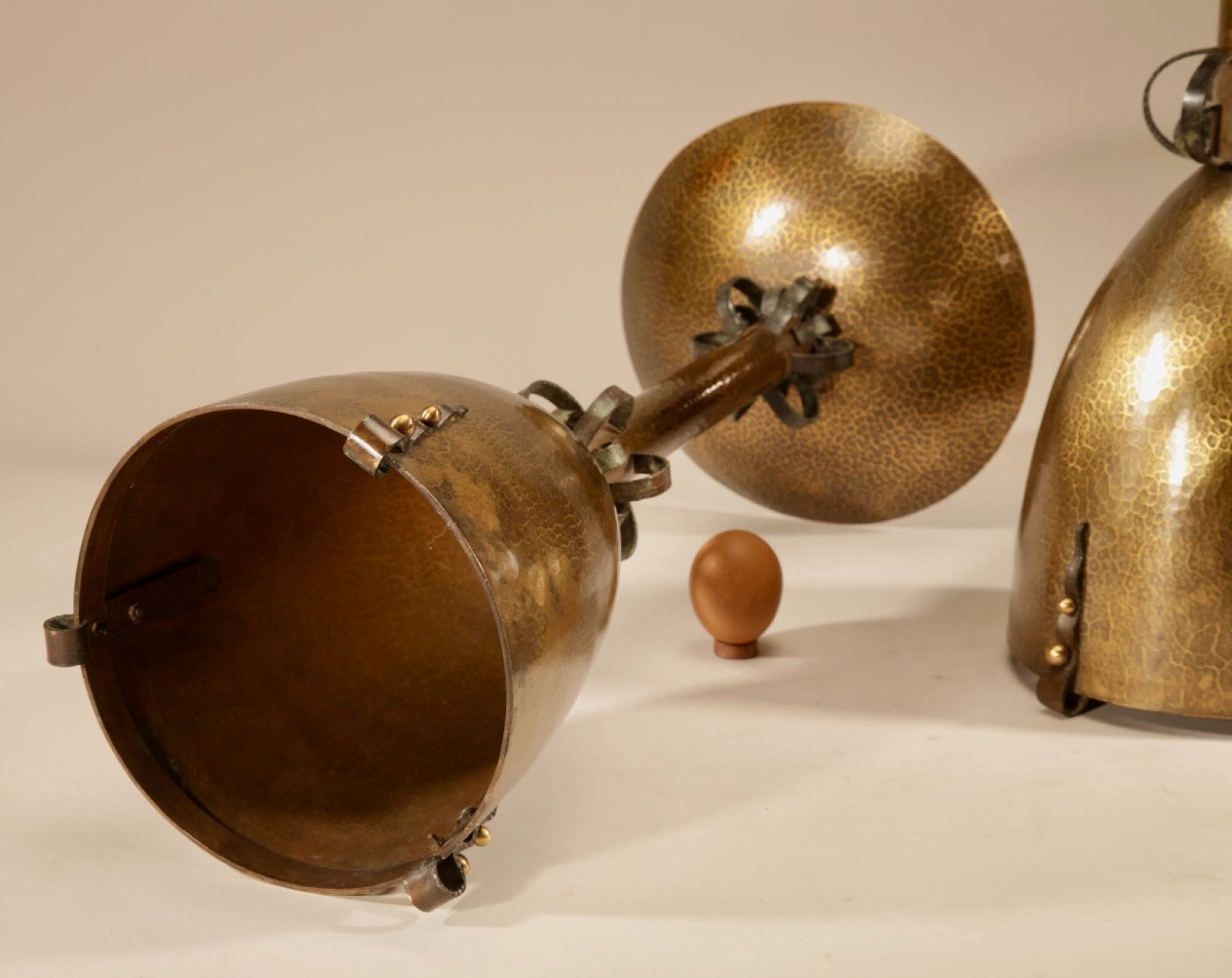 Pair A: Very Impressive Amsterdam School Pair Of Brass/iron Pricket Candlesticks Circa 1900-20 -photo-5