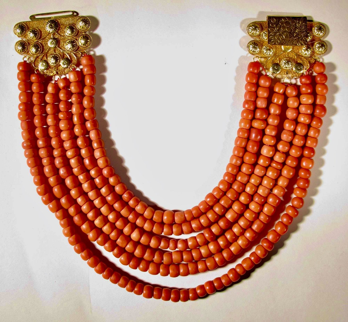 A Very Large Dutch Provincial Coral Necklace With Golden Clasp.