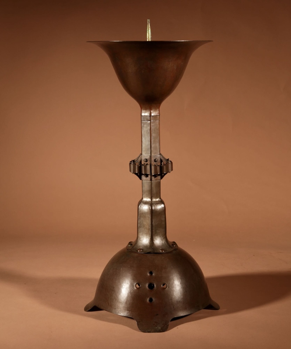 Grand chandelier à picots en cuivre de style Amsterdam School