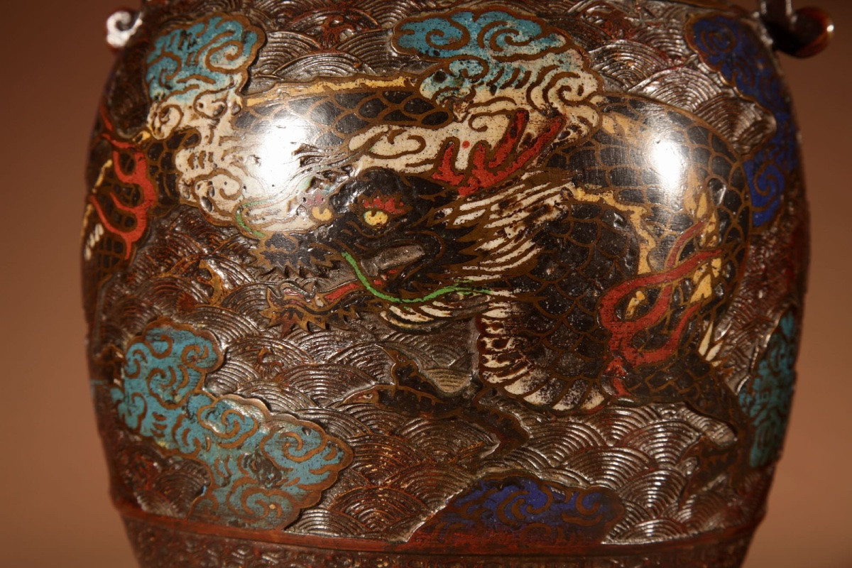 A Large Impressive Champlevé Japanese Bronze Table Lamp.-photo-5