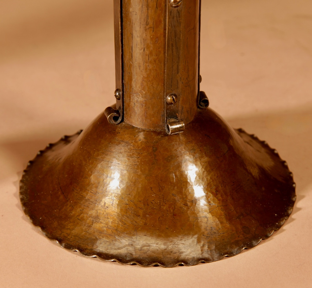 Amsterdam School Brass Pricket Patinated Candlesticks.-photo-1