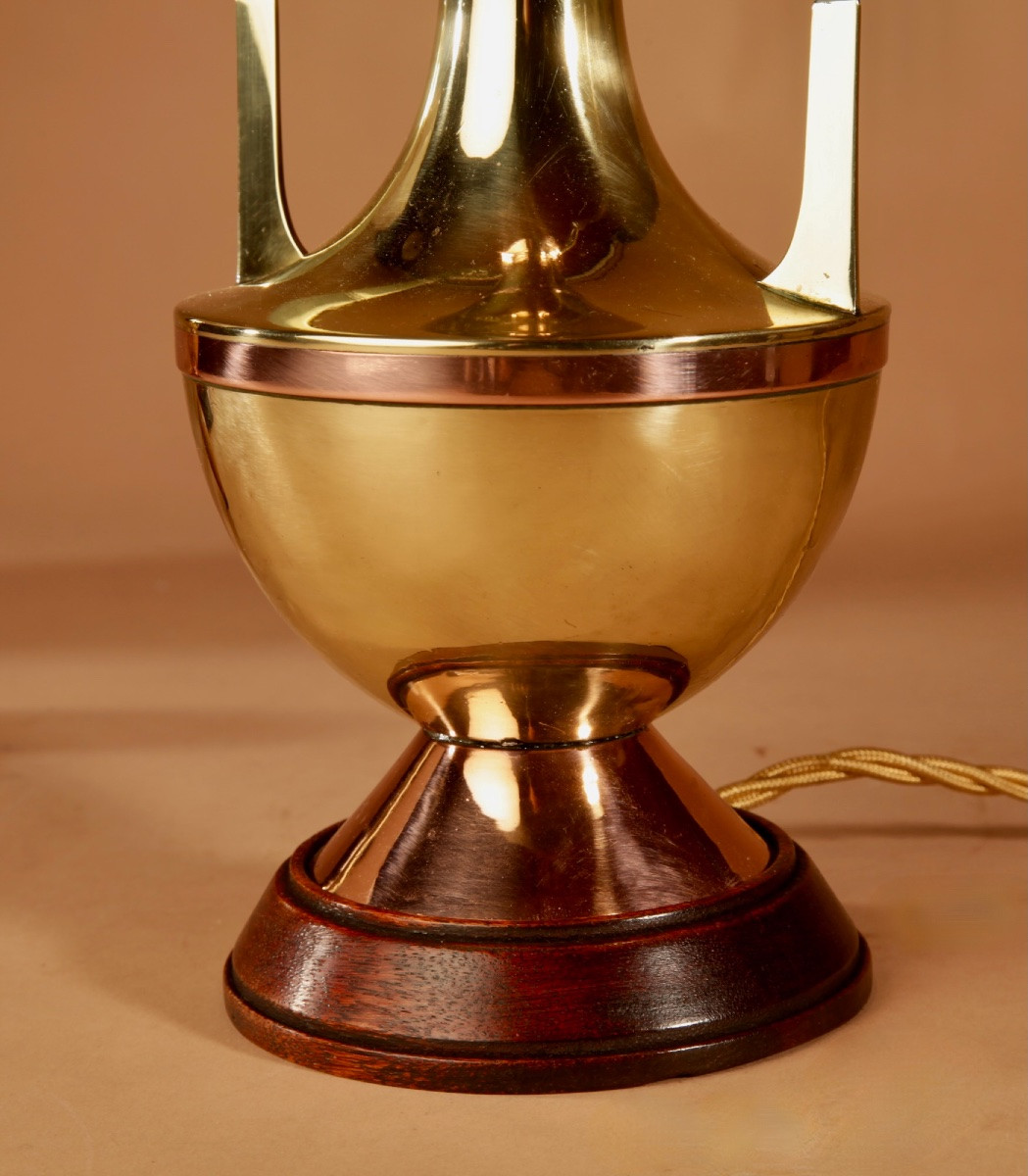 1900-20 Gustave Serrurier Bovy Style, Copper And Brass Stylish Pair Of Table Lamps-photo-4