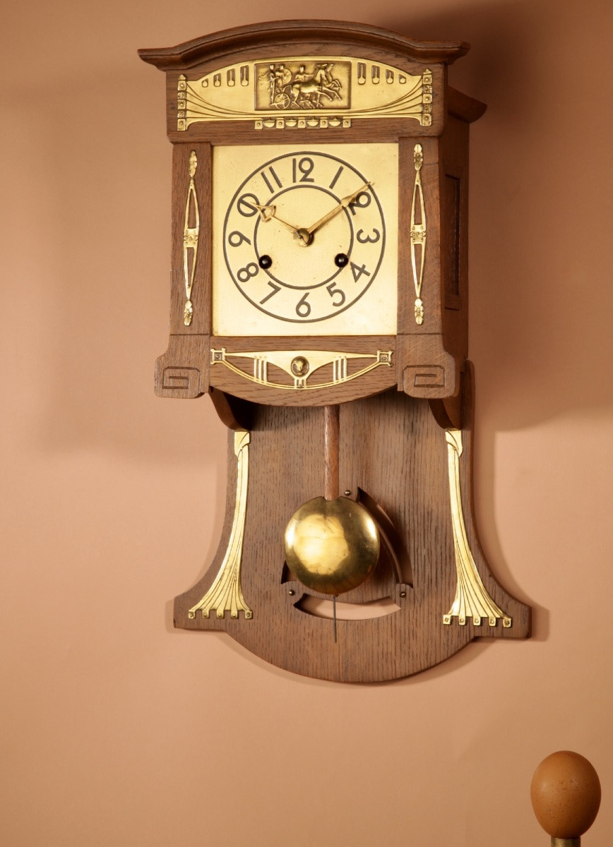 Horloge murale Art Nouveau Philipp Haas Forêt-Noire, très élégante, en chêne blond, vers 1900.-photo-2