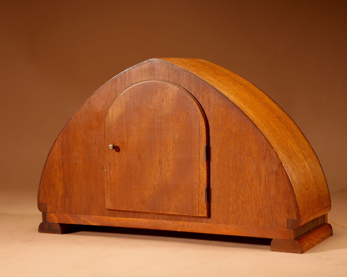 Pendule de cheminée Art nouveau/Art déco, école d'Amsterdam, design très élégant, en chêne-photo-2