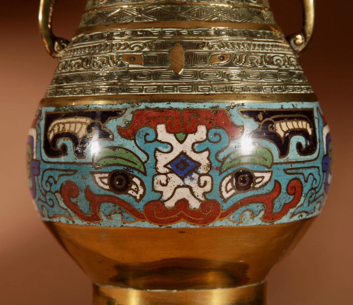 Pair Of Japanese Brass And Enamel Champlevé Japanese Table Lamps.-photo-4