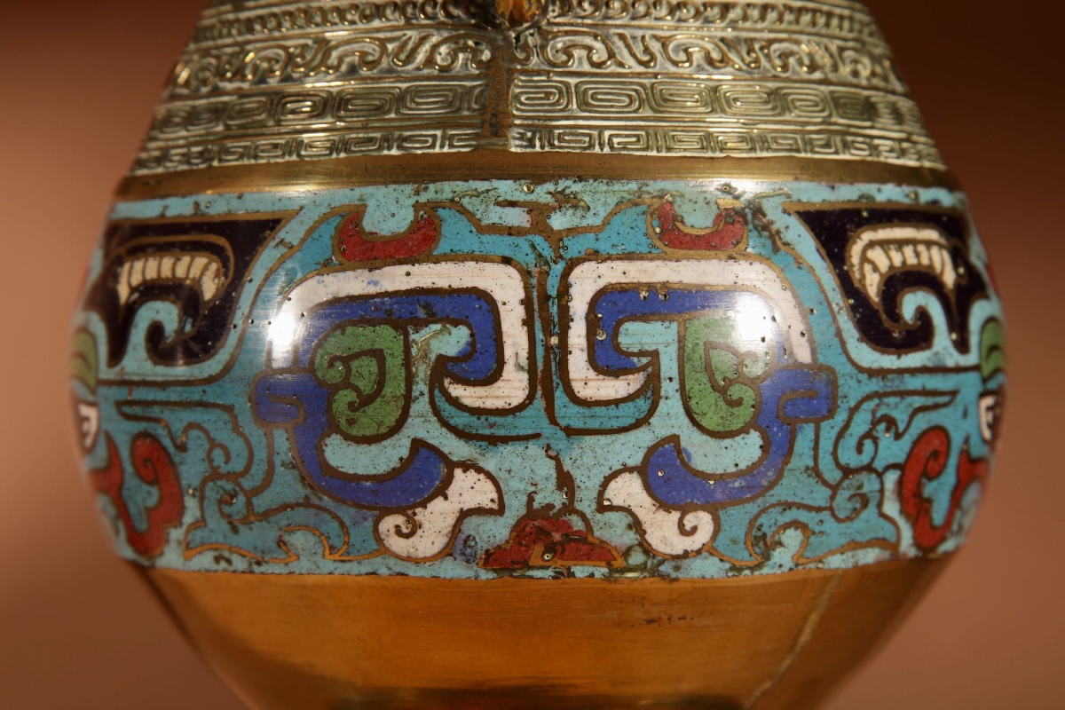 Pair Of Japanese Brass And Enamel Champlevé Japanese Table Lamps.-photo-3