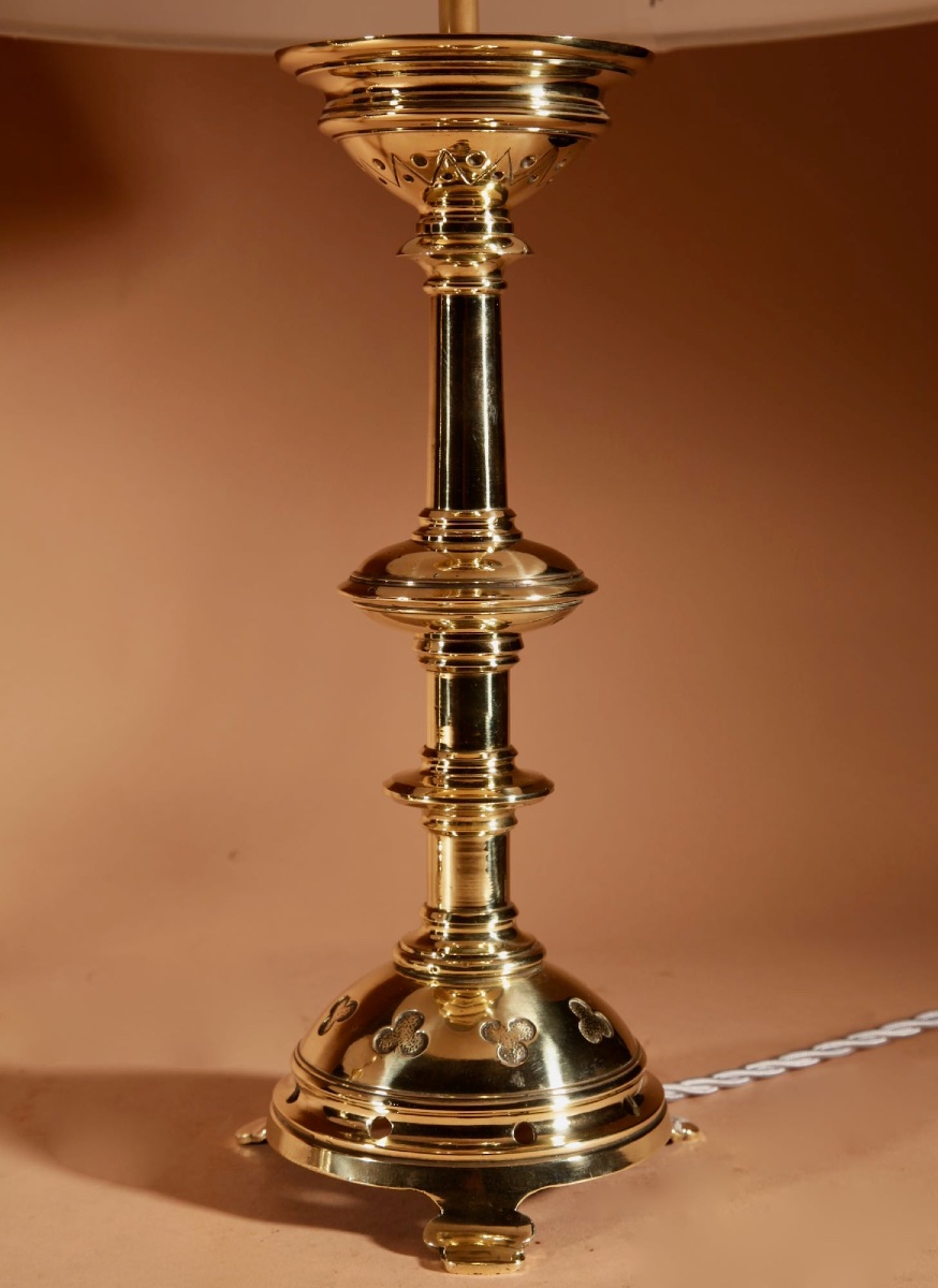 Pair Of Cast Brass Table Lamps In The Medieval Style, Circa 1900 -photo-2