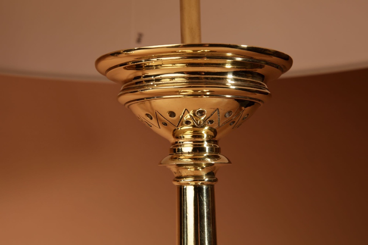 Pair Of Cast Brass Table Lamps In The Medieval Style, Circa 1900 -photo-1