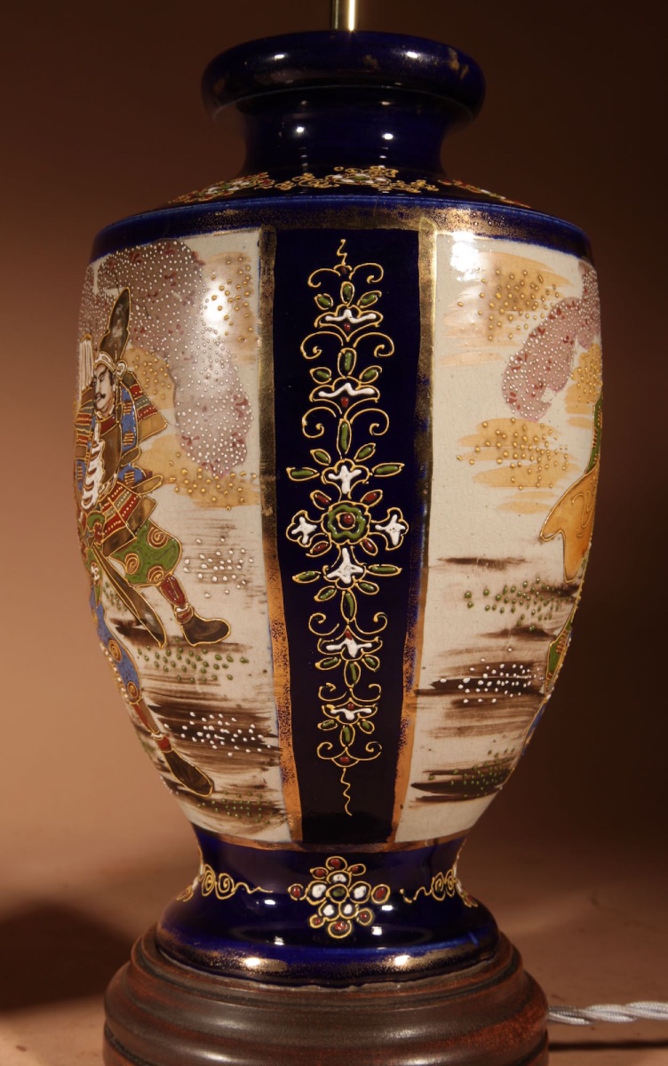  Large Very Decorative Pair Of Japanese Satsuma Table Lamps.-photo-3