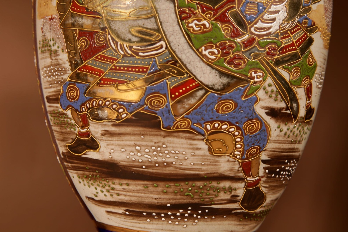  Large Very Decorative Pair Of Japanese Satsuma Table Lamps.-photo-4