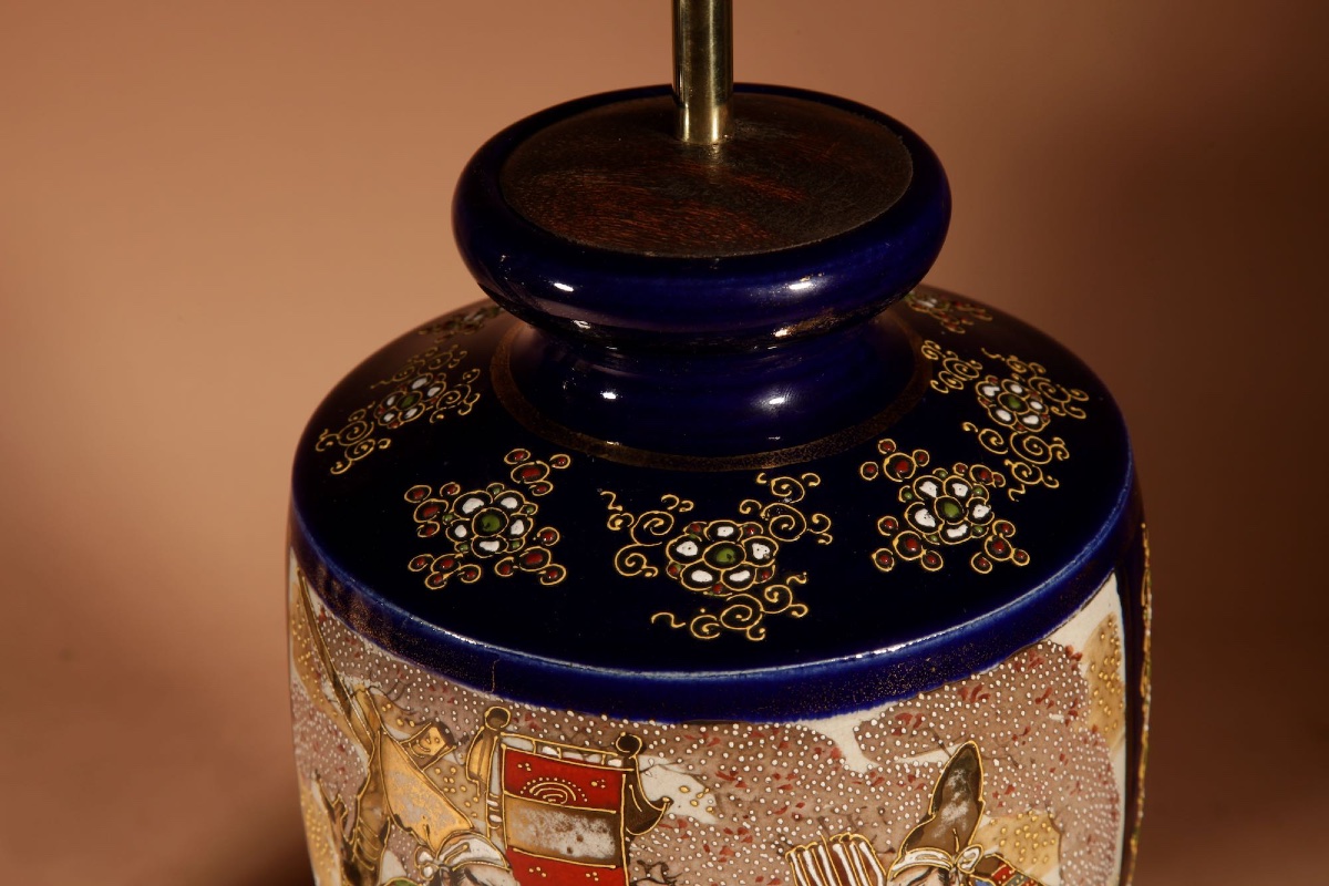  Large Very Decorative Pair Of Japanese Satsuma Table Lamps.-photo-6