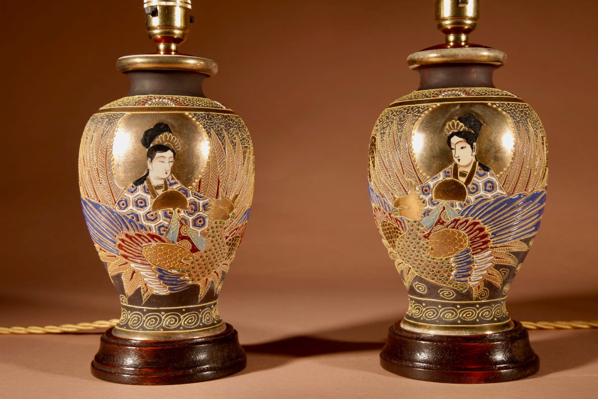 A Pair Of Elegant Small Real Pair Of Japanese Satsuma Table Lamps.-photo-1