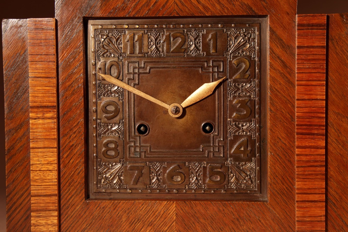 Pendule de cheminée Art Nouveau/Art Déco de l'École d'Amsterdam, -photo-3