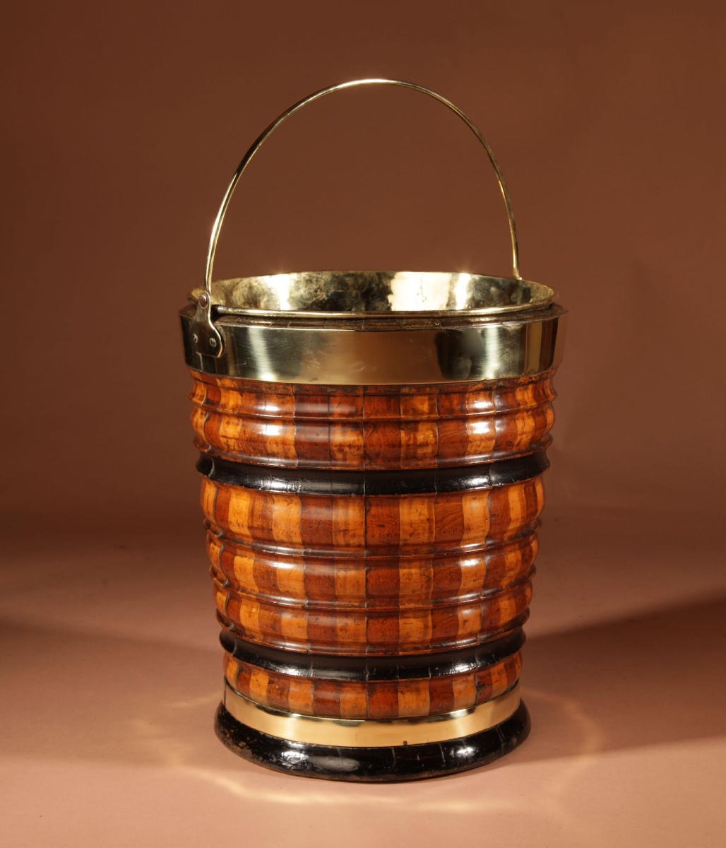 A Very Decorative Original Coopered Peat Tea Bucket Jardinière Tea Stove.