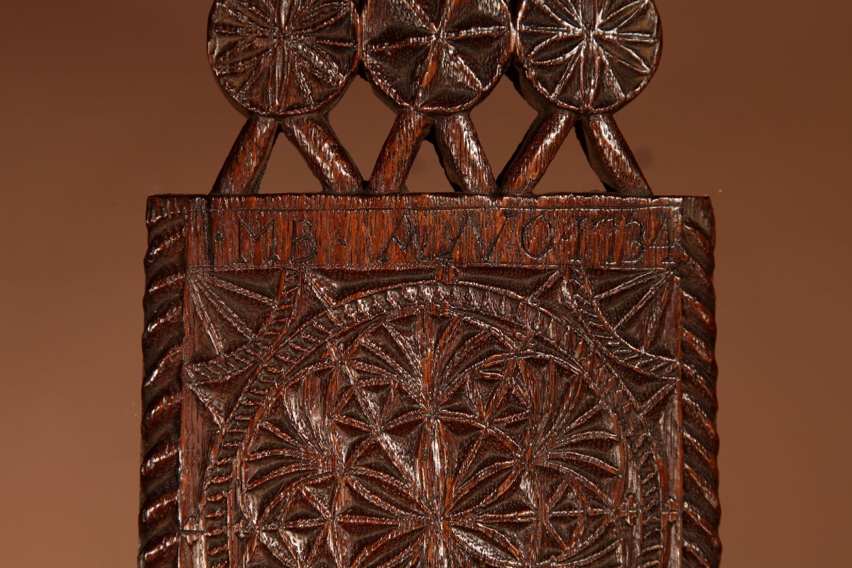 Extremely Fine Larger Then Normal Oak Chip Carved Dutch Frisian Mangle Board With Text, Initial-photo-4