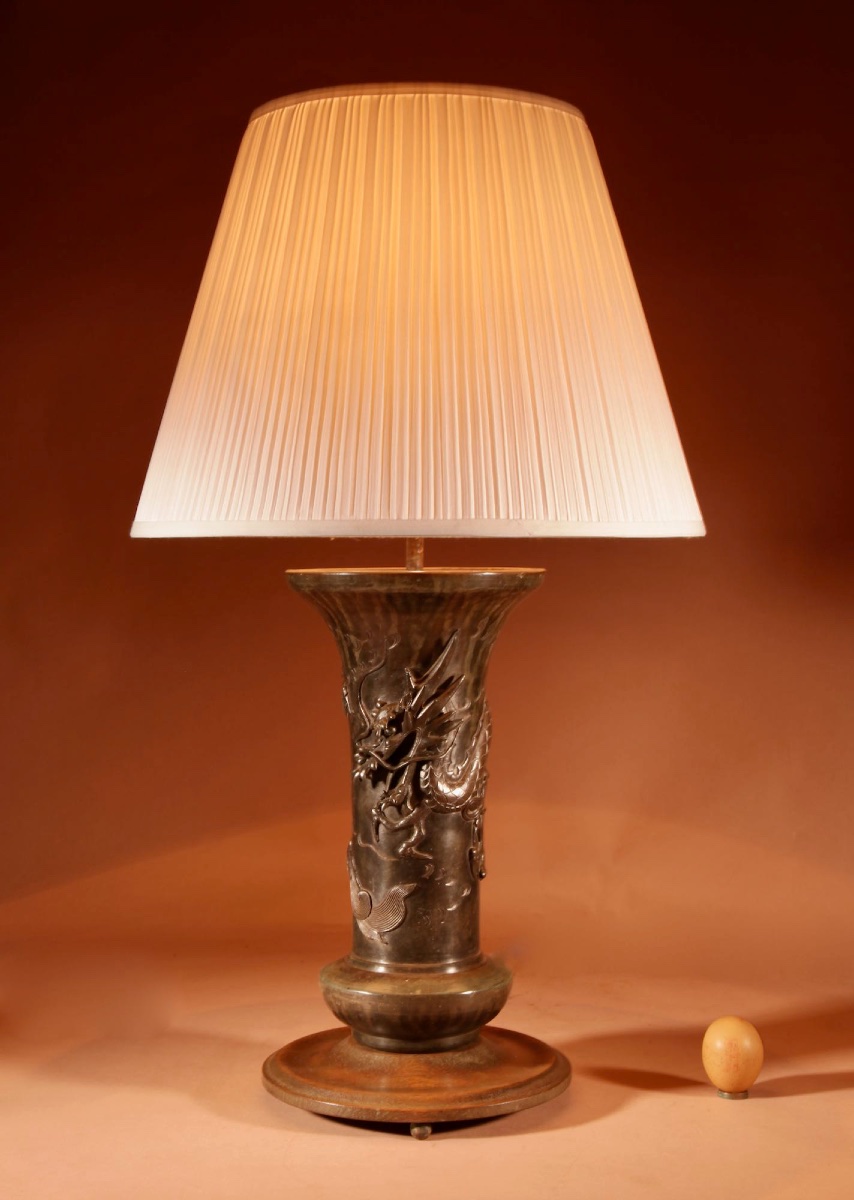Japanese Bronze Dragon Table Lamp Meiji Period 1868-1912-photo-2