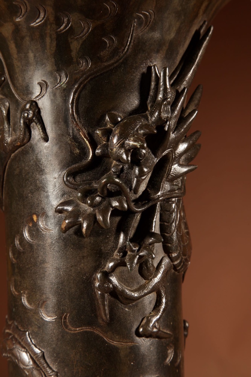 Japanese Bronze Dragon Table Lamp Meiji Period 1868-1912-photo-3