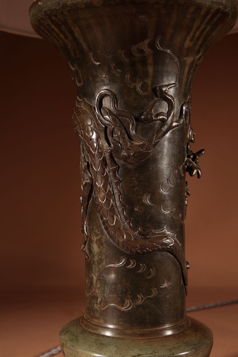 Japanese Bronze Dragon Table Lamp Meiji Period 1868-1912-photo-4