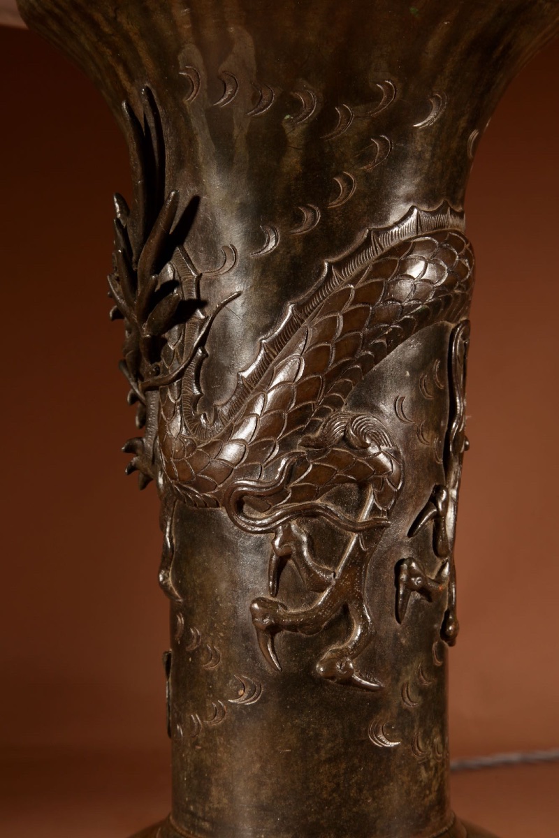 Japanese Bronze Dragon Table Lamp Meiji Period 1868-1912-photo-1
