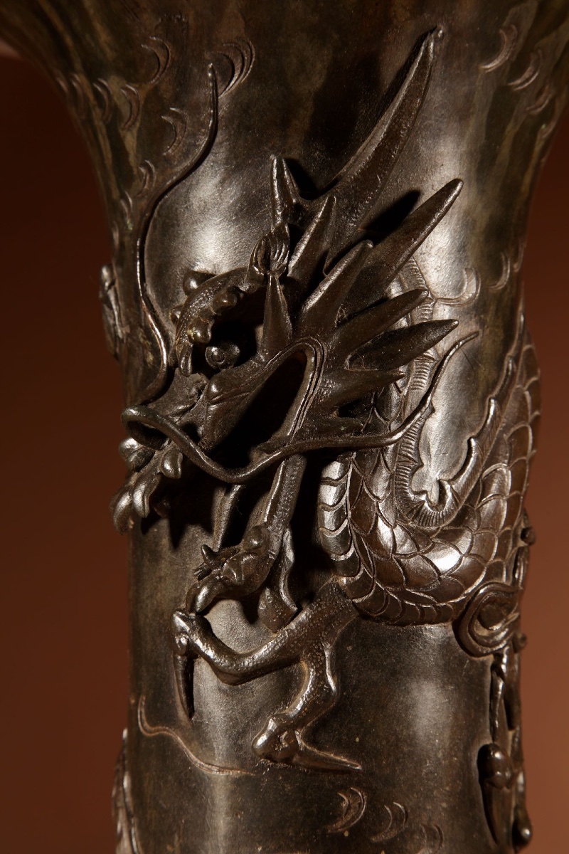 Japanese Bronze Dragon Table Lamp Meiji Period 1868-1912-photo-2