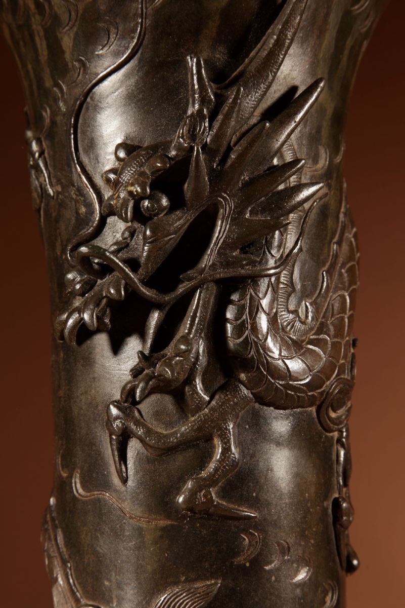 Japanese Bronze Dragon Table Lamp Meiji Period 1868-1912-photo-3