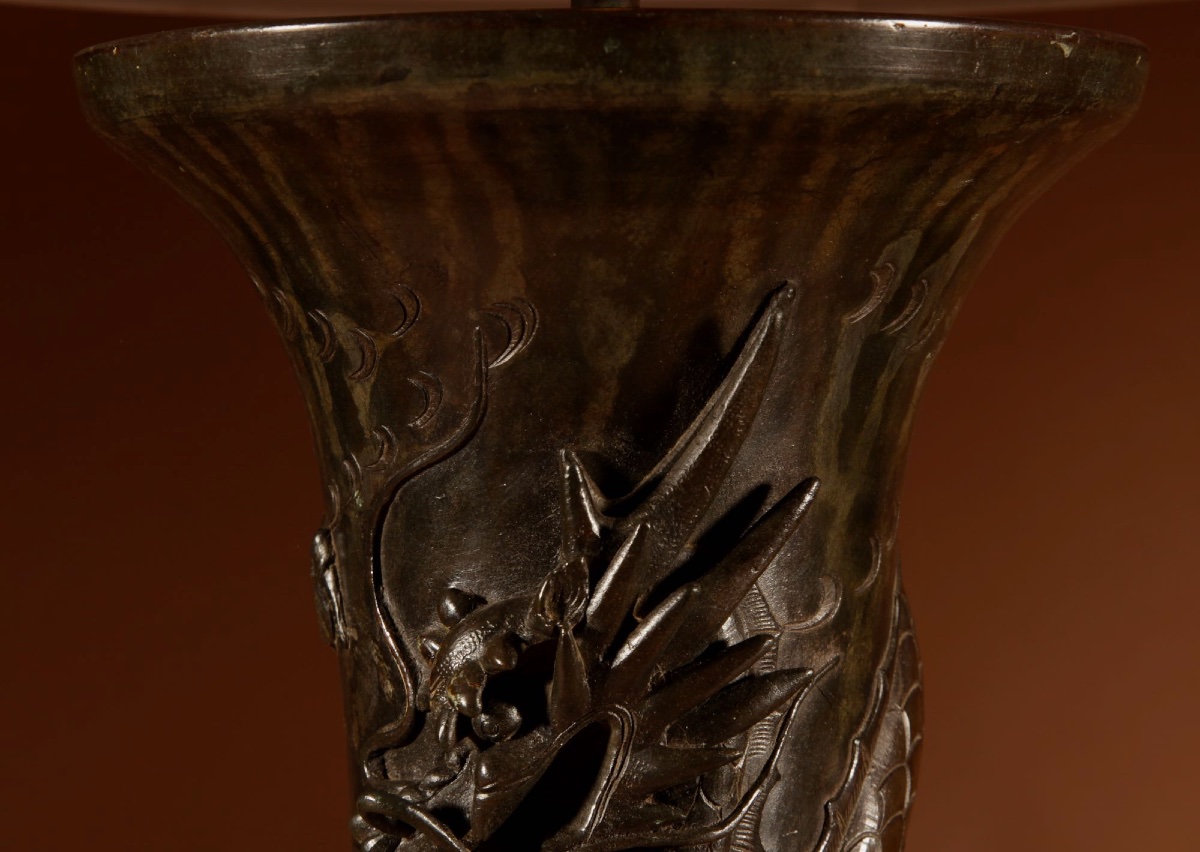 Japanese Bronze Dragon Table Lamp Meiji Period 1868-1912-photo-5