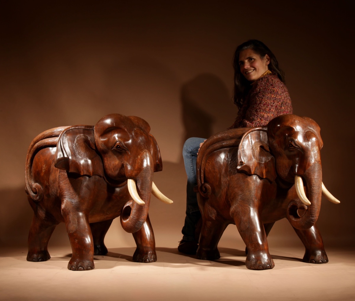 Art Deco Period Dugout Real Pair Of Impressive Elephant Arm Chairs.-photo-3