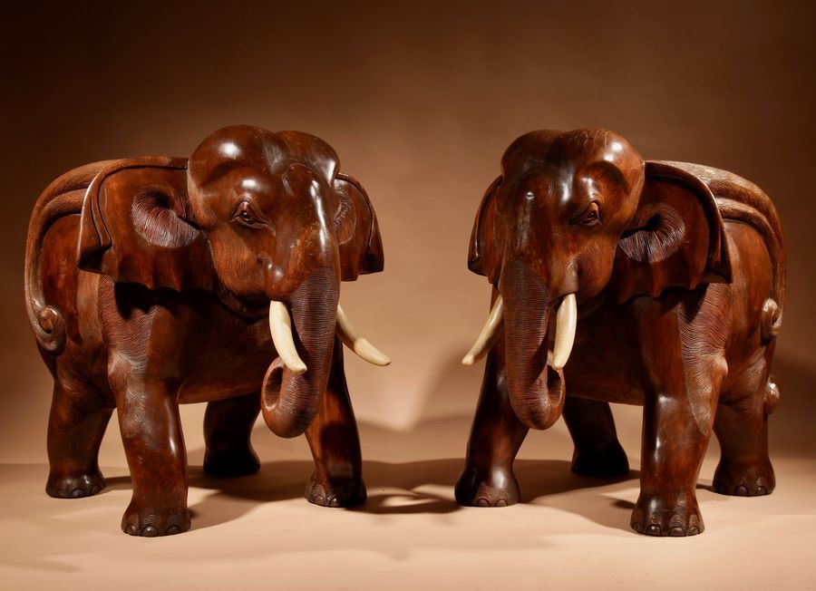 Art Deco Period Dugout Real Pair Of Impressive Elephant Arm Chairs.