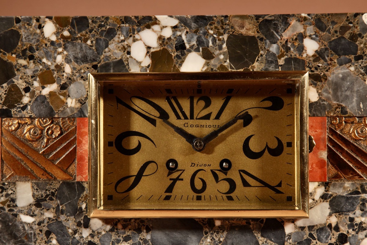 Art Deco Marble Clock Mantelpiece (france, Circa 1920)-photo-2