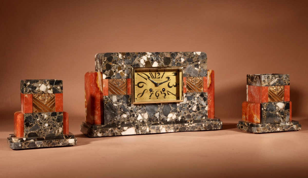 Art Deco Marble Clock Mantelpiece (france, Circa 1920)-photo-3