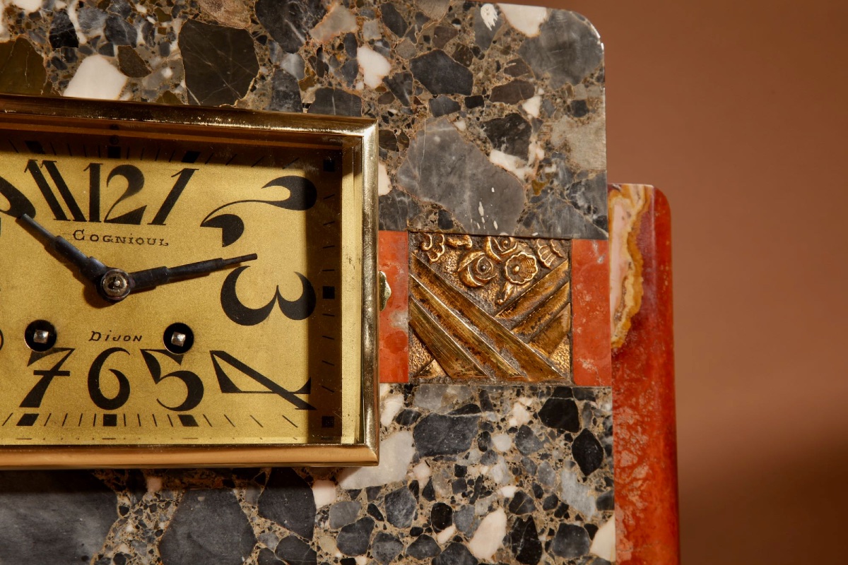 Art Deco Marble Clock Mantelpiece (france, Circa 1920)-photo-4