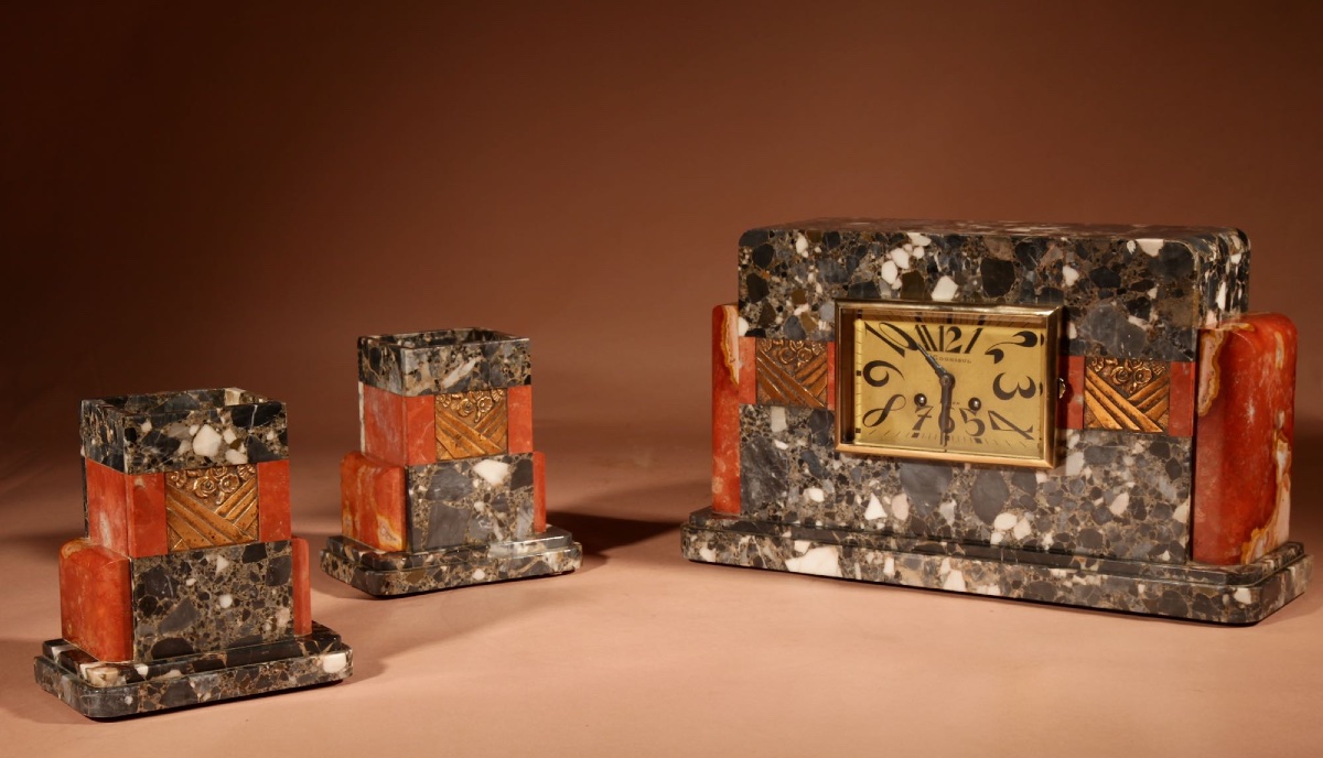 Art Deco Marble Clock Mantelpiece (france, Circa 1920)-photo-5