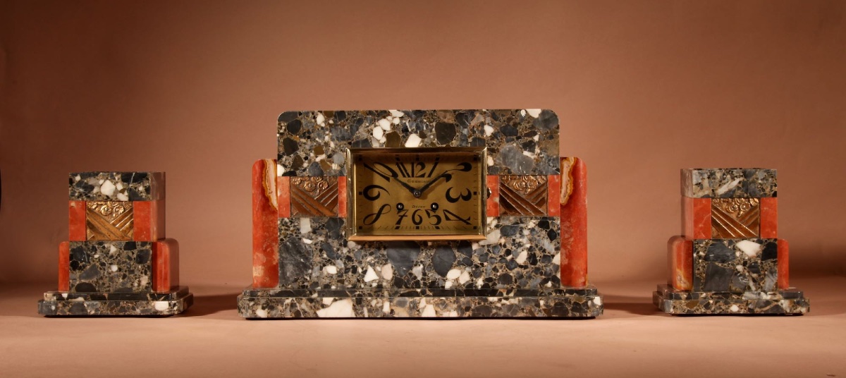 Art Deco Marble Clock Mantelpiece (france, Circa 1920)