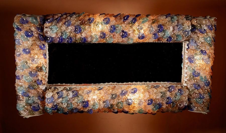 Miroir design lumineux en verre, probablement de Murano