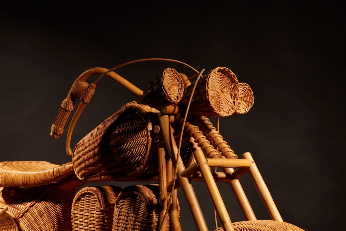 Life Size Rattan, Wicker And Bamboo Harley Davidson, Design Attributed To Tom Dixon B.1959 -photo-3