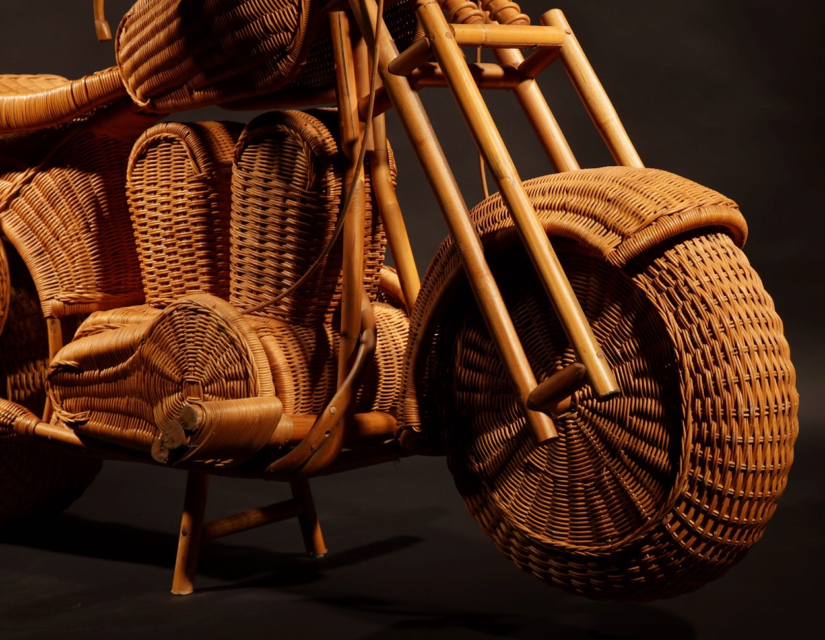 Life Size Rattan, Wicker And Bamboo Harley Davidson, Design Attributed To Tom Dixon B.1959 -photo-4