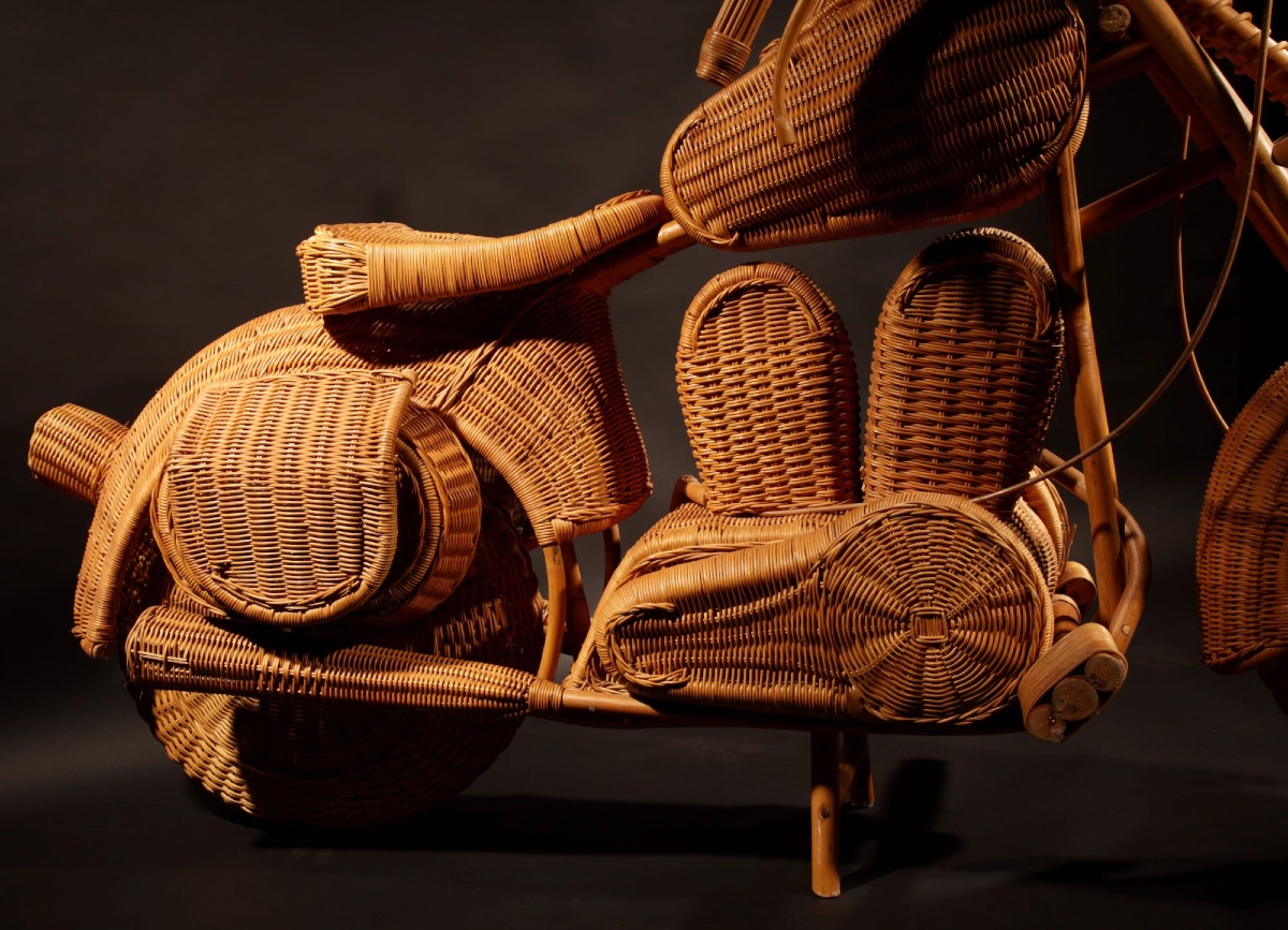 Life Size Rattan, Wicker And Bamboo Harley Davidson, Design Attributed To Tom Dixon B.1959 -photo-1
