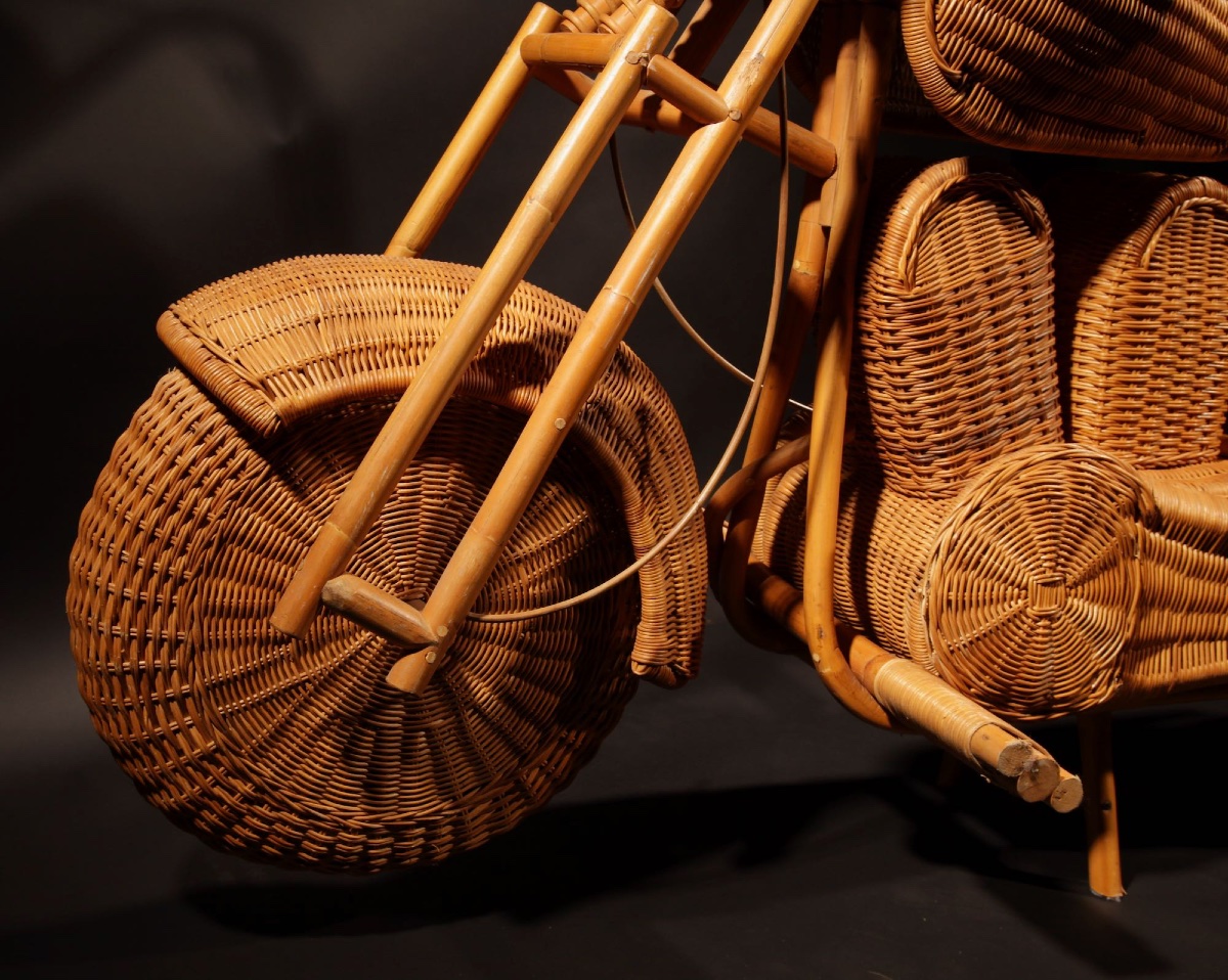 Life Size Rattan, Wicker And Bamboo Harley Davidson, Design Attributed To Tom Dixon B.1959 -photo-3