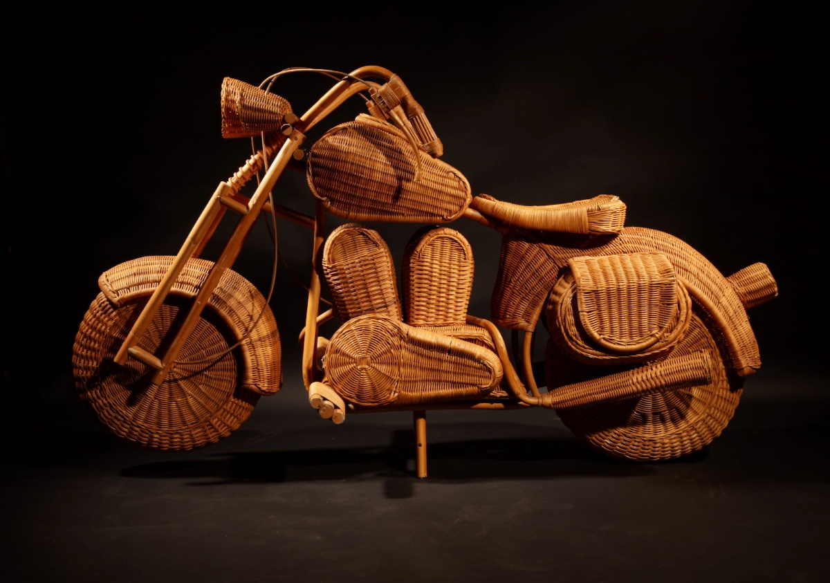 Life Size Rattan, Wicker And Bamboo Harley Davidson, Design Attributed To Tom Dixon B.1959 -photo-4