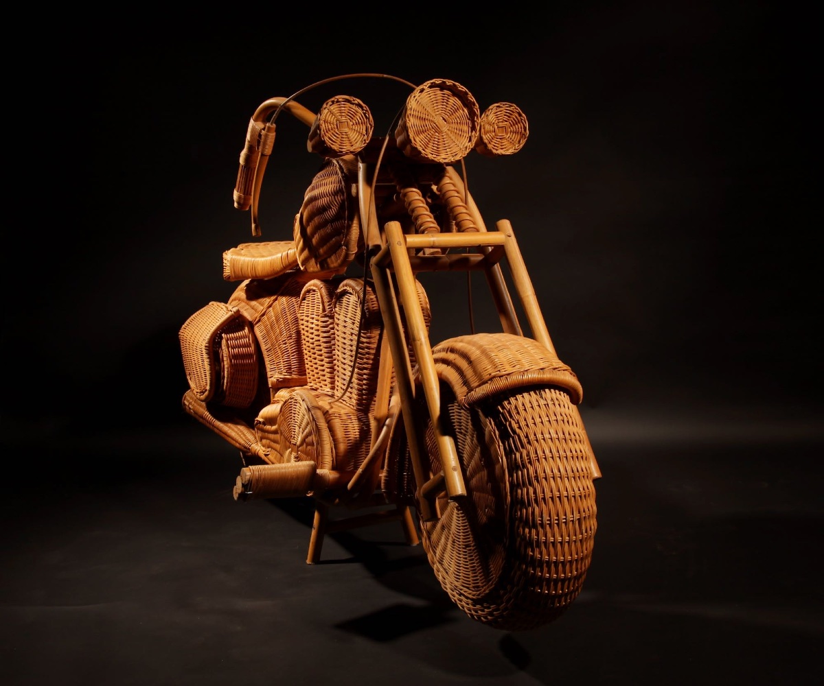 Life Size Rattan, Wicker And Bamboo Harley Davidson, Design Attributed To Tom Dixon B.1959 -photo-6