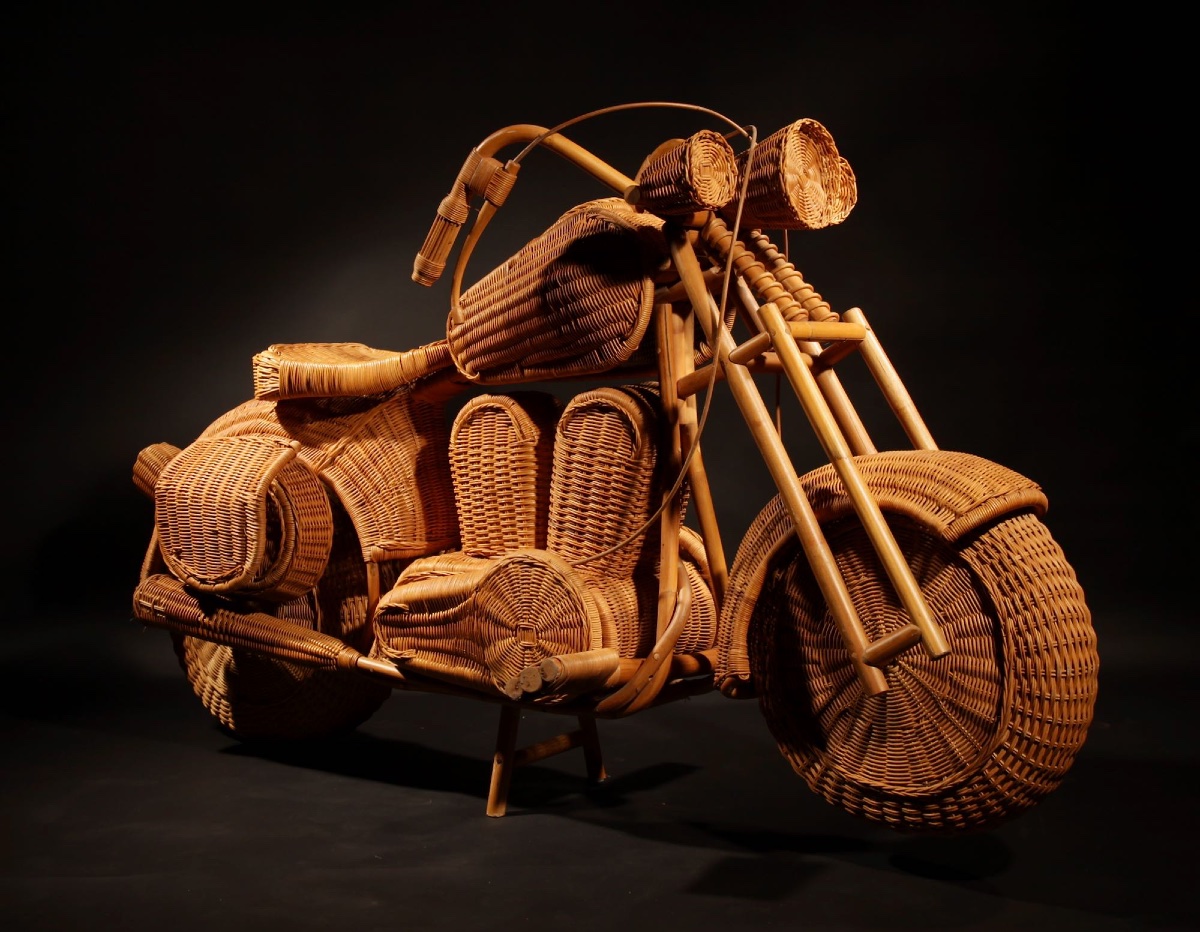 Life Size Rattan, Wicker And Bamboo Harley Davidson, Design Attributed To Tom Dixon B.1959 
