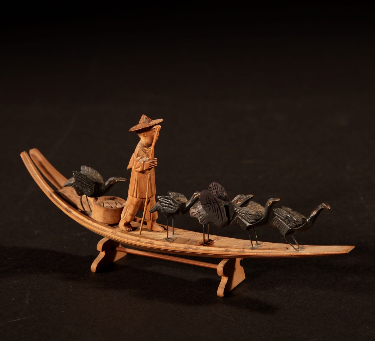  Intéressante collection de 7 sculptures sur bois chinoises illustrant la vie quotidienne en Ch-photo-2