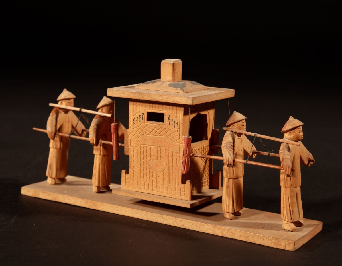  Intéressante collection de 7 sculptures sur bois chinoises illustrant la vie quotidienne en Ch-photo-3