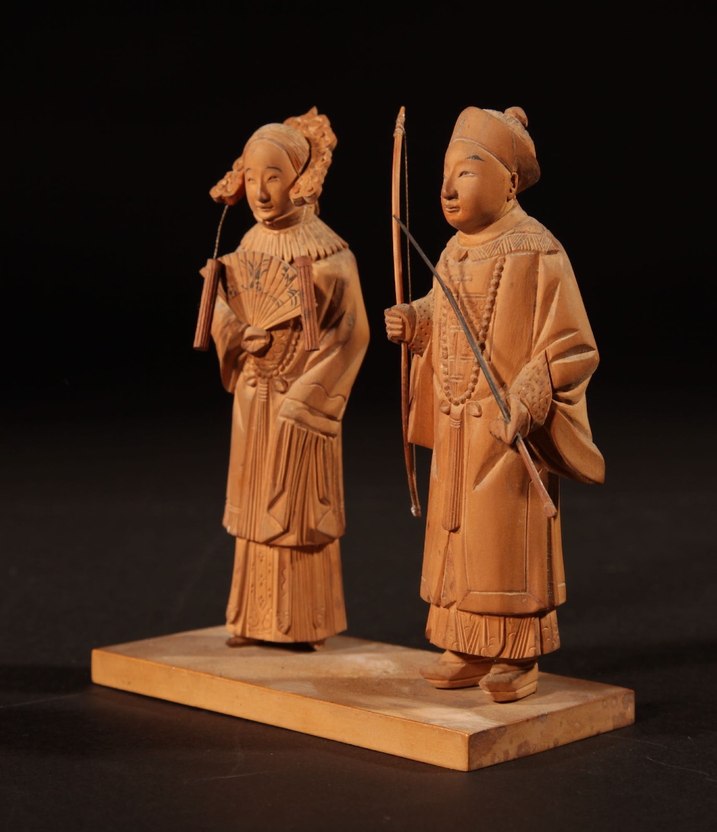  Intéressante collection de 7 sculptures sur bois chinoises illustrant la vie quotidienne en Ch-photo-2