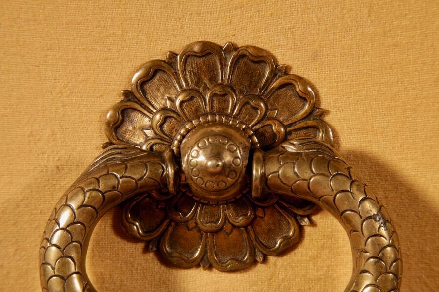 A Very Decorative Original Bronze 18th Century Complete Continental Door Knocker.-photo-2