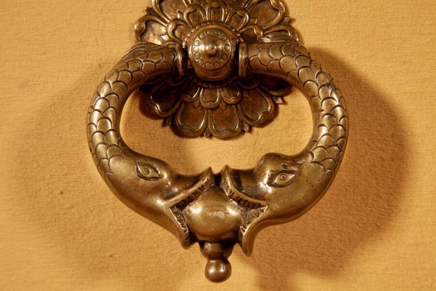 A Very Decorative Original Bronze 18th Century Complete Continental Door Knocker.-photo-3