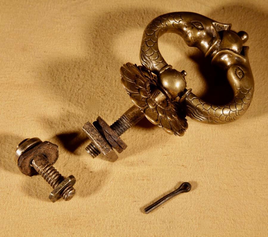 A Very Decorative Original Bronze 18th Century Complete Continental Door Knocker.-photo-1