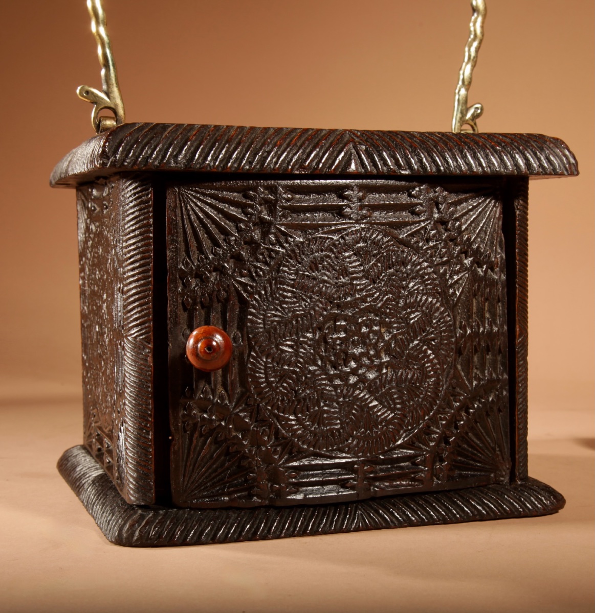 Interesting Finally Oak Chip Carved Foot Stove, Possibly Frisian.-photo-3